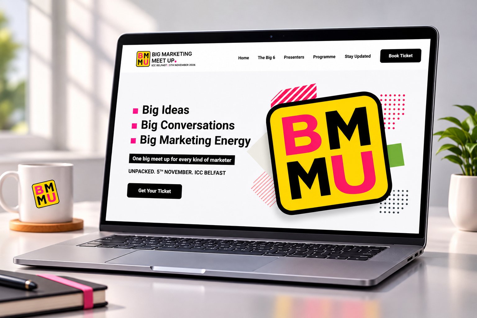 BMMU Belfast 2026 event website design concept shown on desktop and mobile