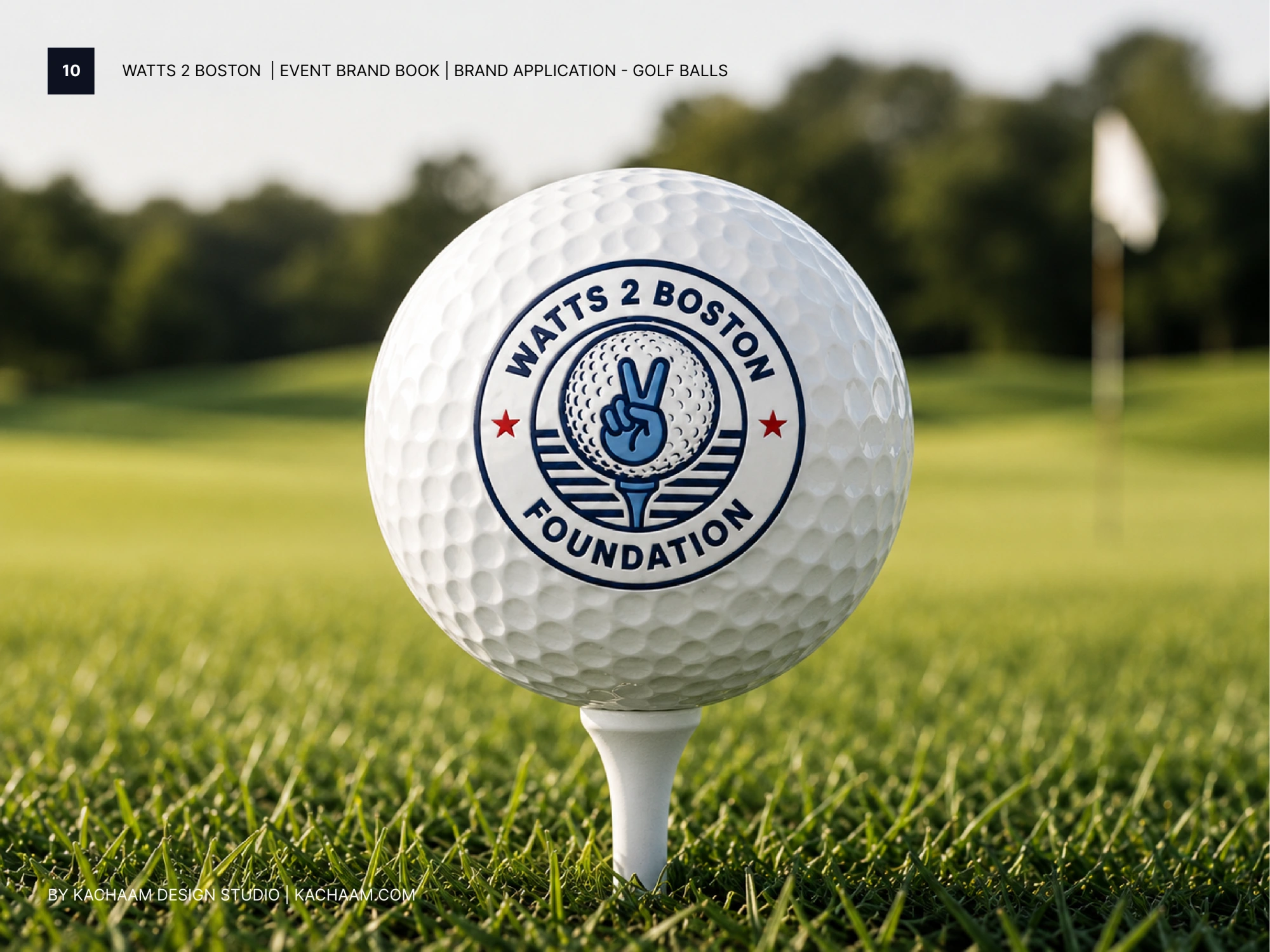 Golf ball mockup featuring the Watts 2 Boston Foundation event identity