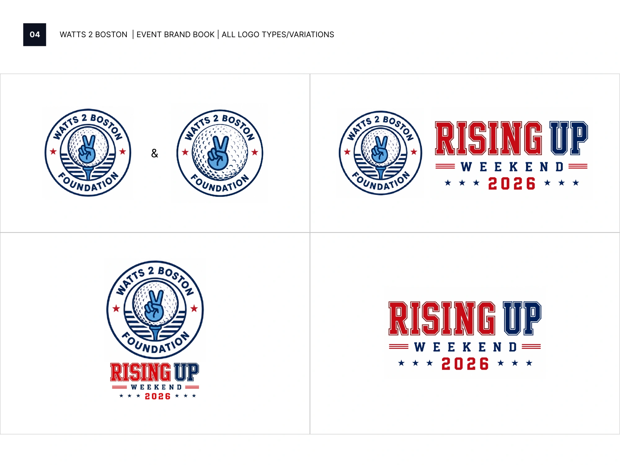 Watts 2 Boston event identity brand book page showing logo and weekend messaging