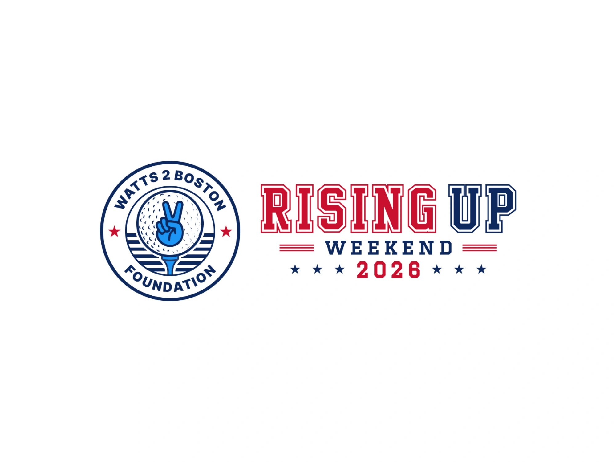 Golf Tournament wordmark with golf clubs and ball for the Watts 2 Boston charity event