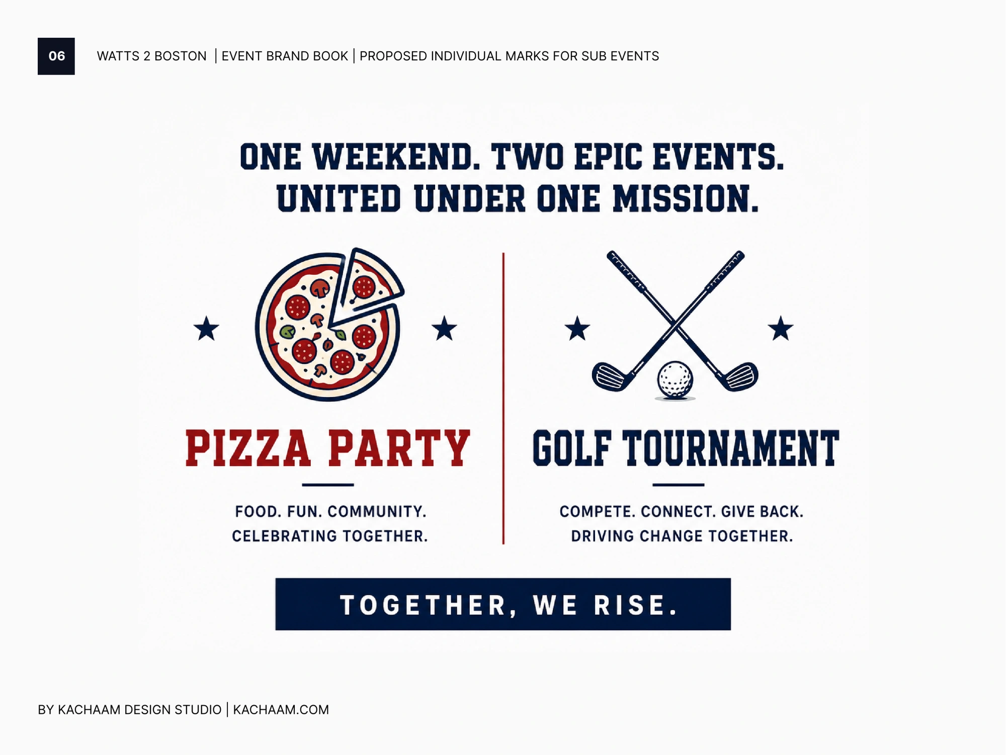 Paired Pizza Party and Golf Tournament marks showing the two charity weekend events