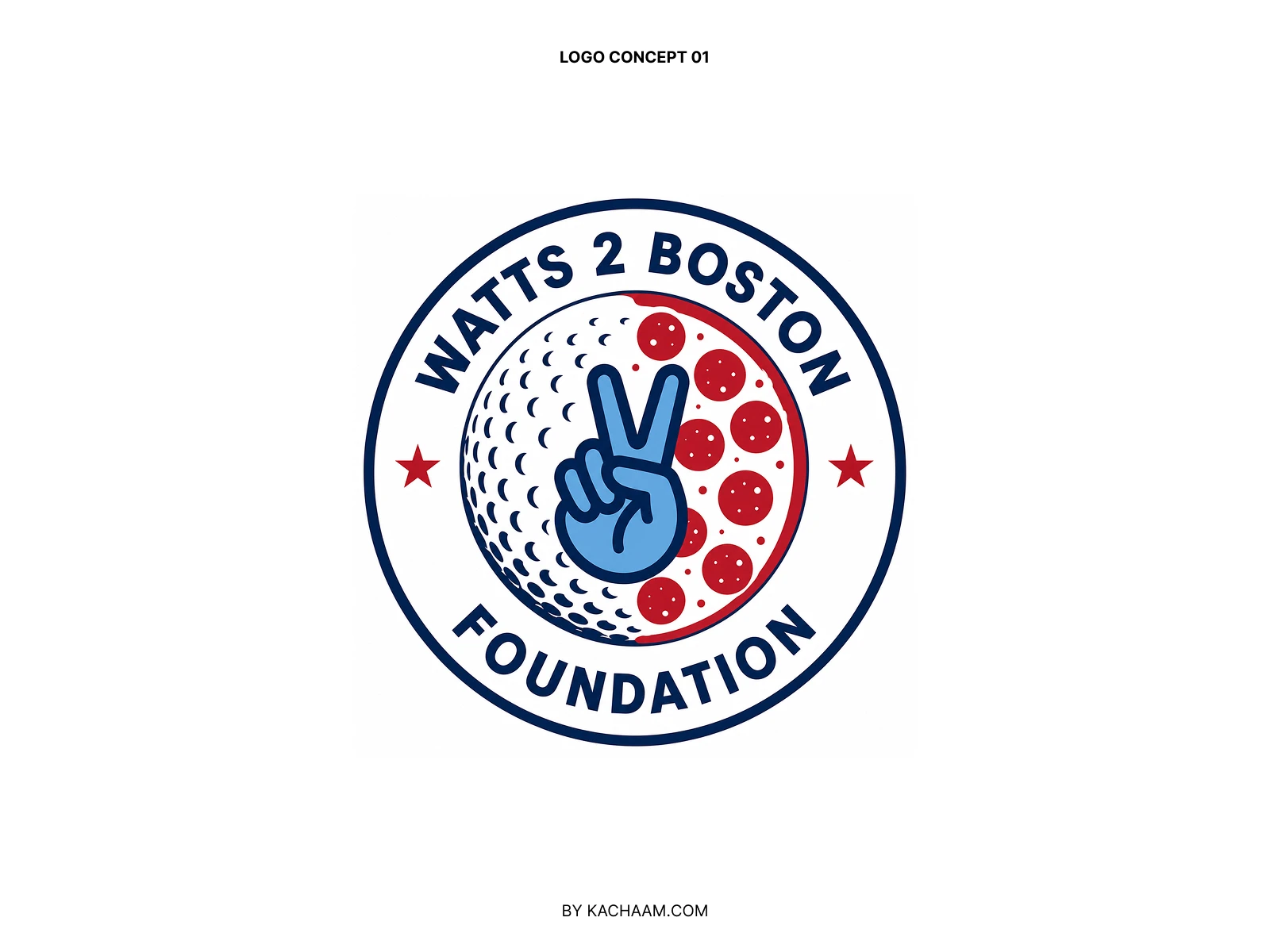 Watts 2 Boston Foundation event branding logo combining a golf ball, pepperoni pizza and peace hand sign